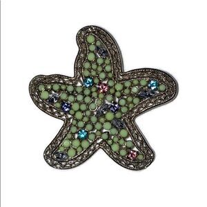 Vintage Starfish Brooch with Multi Color Stones with Silver Tones